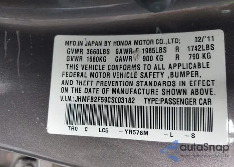 2012 Honda Civic Lx z USA, uszkodzony, nr VIN JHMFB2F59CS003182